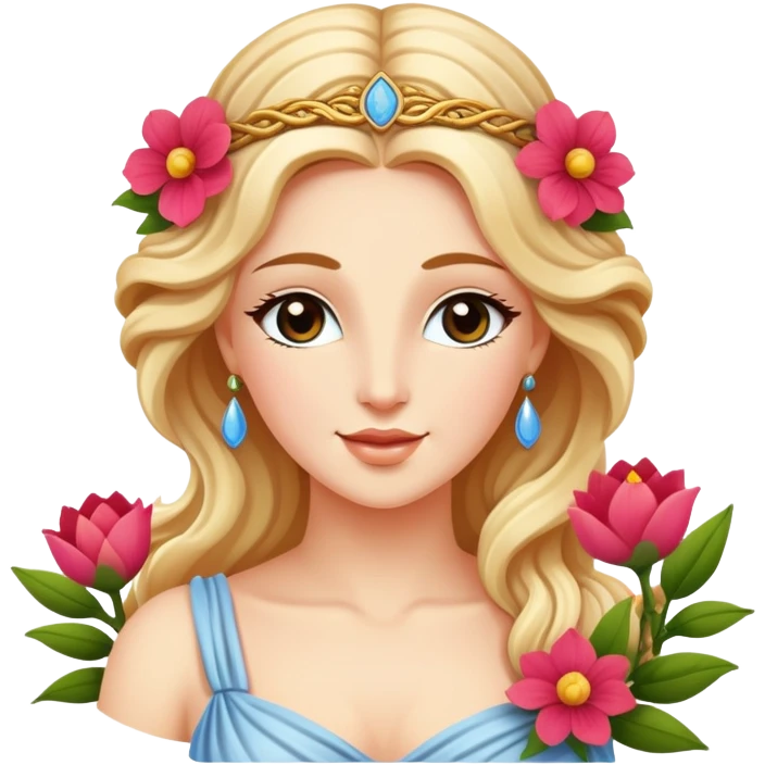 Greek goddess Aphrodite with flowers and a wink emoji