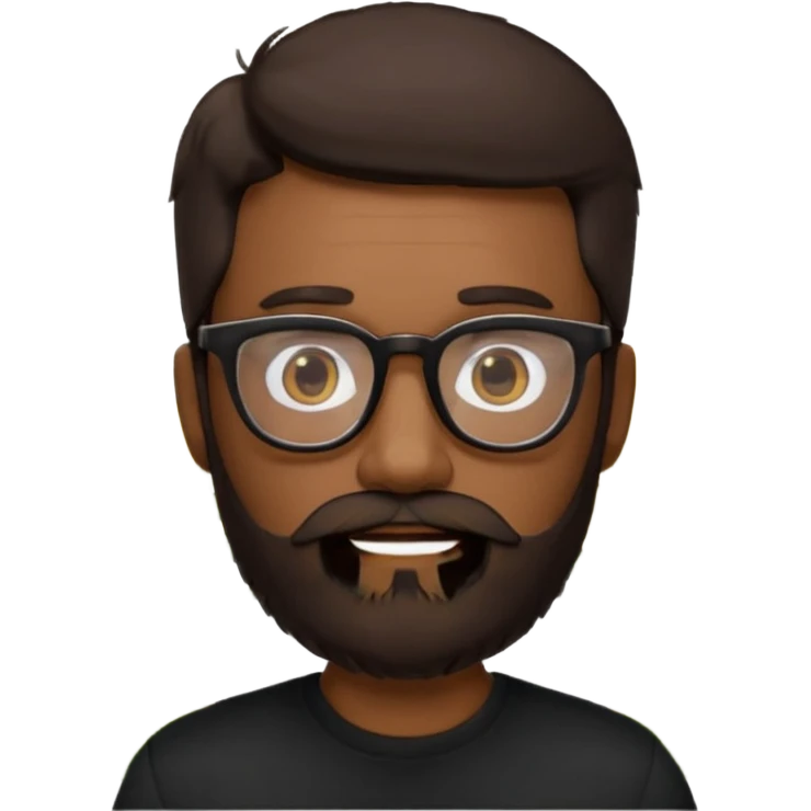 create a emoji man with beard black and dark brown hair , and glasses wooded color, sunkissed skin color, with a IA simbol and black shirt emoji