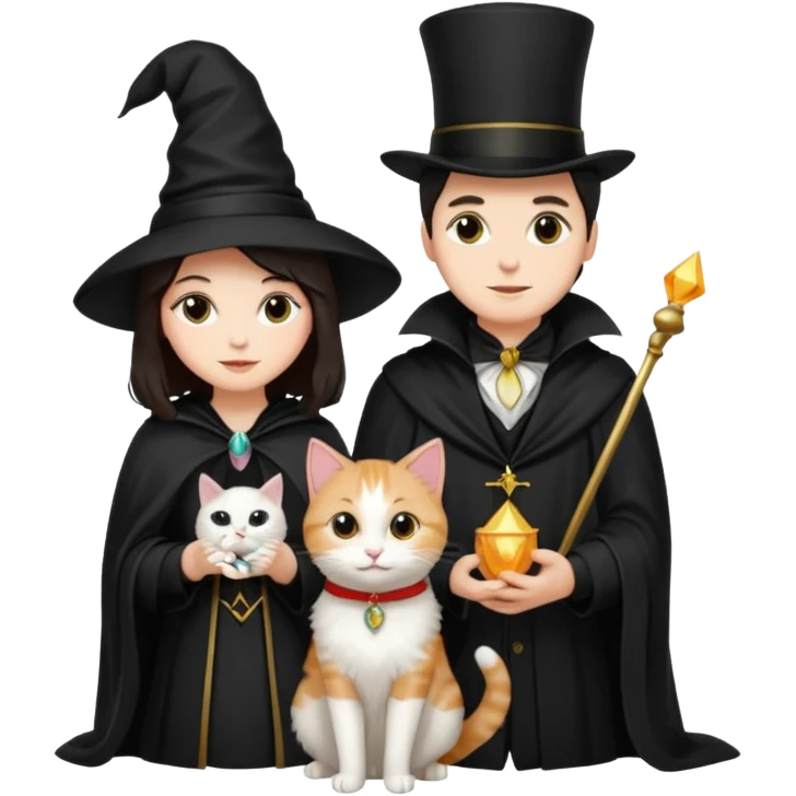 magician couple and their pet cat emoji