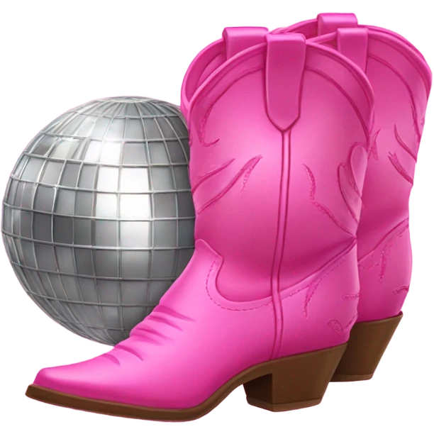 Pink cowgirl boots and a disco ball emoji