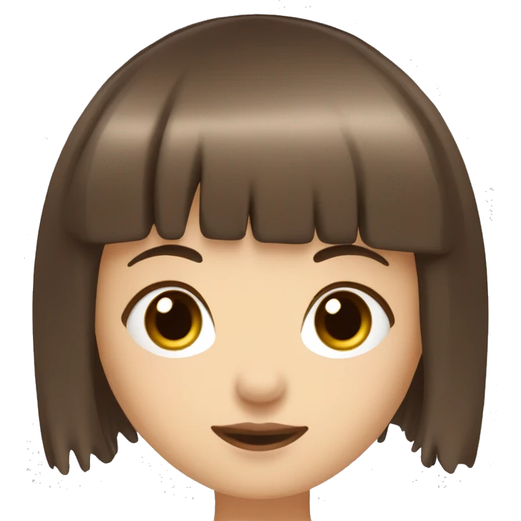 Brown hair girl with a fringe with long eyelashes with a white background ￼ emoji
