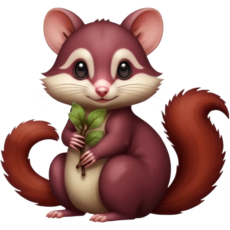 Dark Brownish red soft natural realistic romantic vintage antique divine beautiful elegant pretty precious cute young youthful  Fakémon-Pokémon-alien-Furret-opossum-feline-Squirrel-hybrid-creature (full body) emoji
