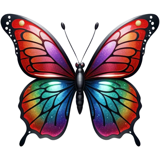sparkly edgy black and red glittery iridescent rainbow transparent butterfly with detailed intricate patterns emoji