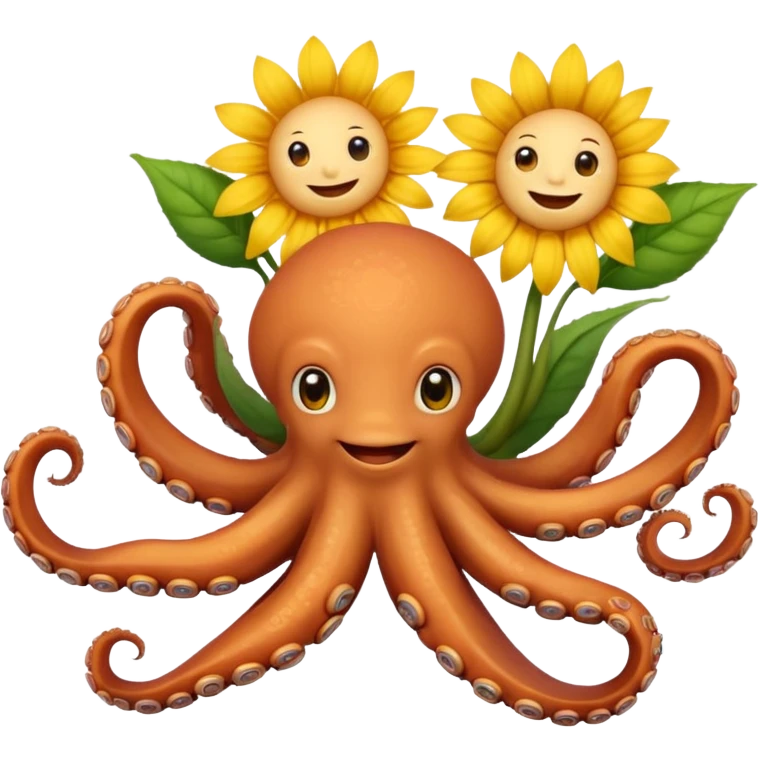 Octopus smiling bringing sunflower  emoji