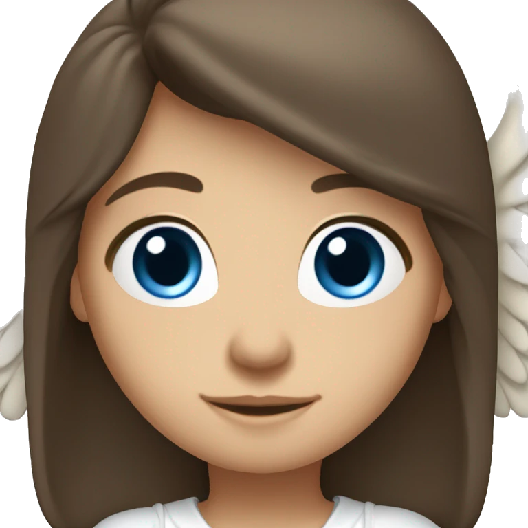 Caucasian brunette angel with long hair, dimples, big blue eyes, halo and wings emoji