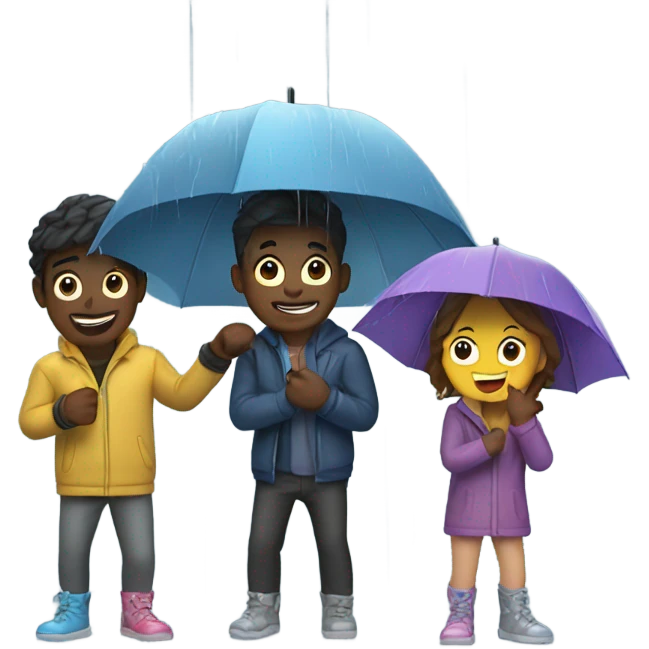 4 friends playing in the rain emoji
