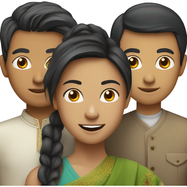 a young chinese woman, a young indian man, and a young white man emoji