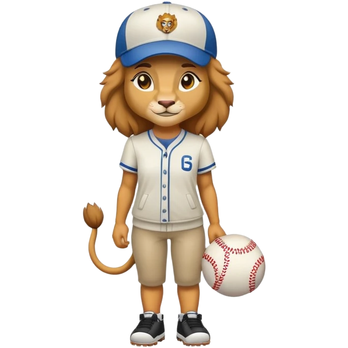 full-body confident female lion wearing a baseball cap emoji