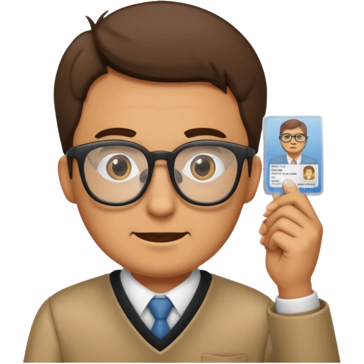 Scissors cutting man ID card in 2 parts.hyper realistic emoji