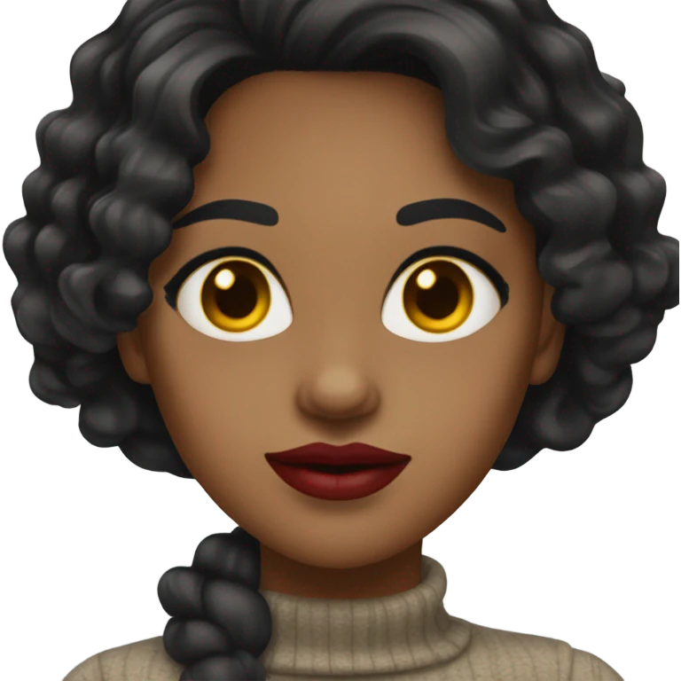 Woman with black wavy hair. Medium skin with yellow golden undertone. Big Brown Eyes. Red Lipstick emoji