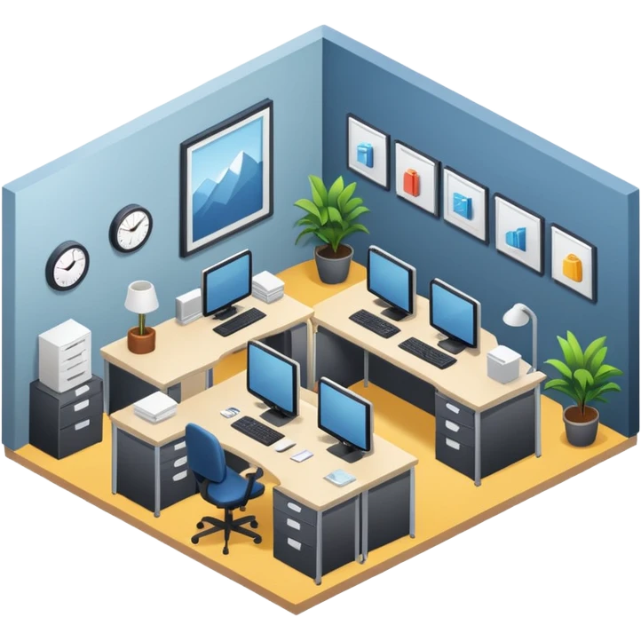 an office with several desks in an isometric style emoji