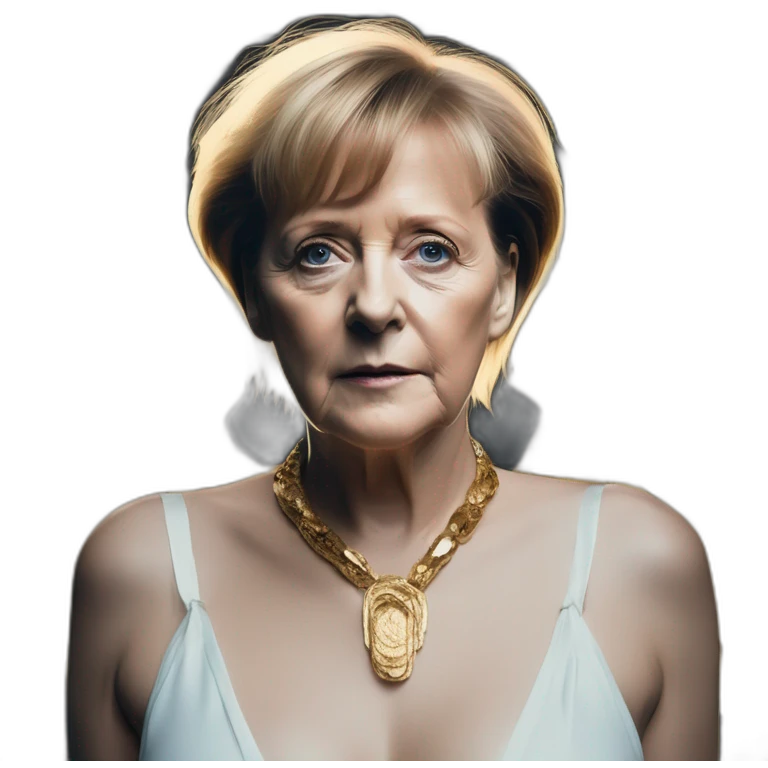 Angela Merkel, david bellemere, Bare belly, Wings, Choker, Bathed in shadows, FOV 90 degrees, short lighting, L USM, Cold Colors, gilded technique, extremely hyper aesthetic, absurdres emoji