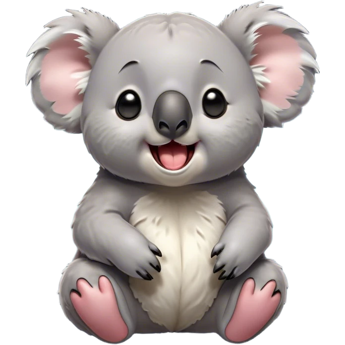 Cinematic Cute Yawning Koala Portrait Emoji, Head tilted slightly with a dramatic, wide-open yawn, showcasing a soft, downy grey fur with drooping ears and round eyes barely open in drowsy contentment, Simplified yet irresistibly adorable features, highly detailed, glowing with a soft, cozy glow, high shine, relaxed yet expressive, stylized with a touch of gentle whimsy, bright and endearing, soft glowing outline, capturing the essence of a sleepy yet affectionate koala, so drowsy it feels like it could stretch out of the screen and curl up for a nap! emoji