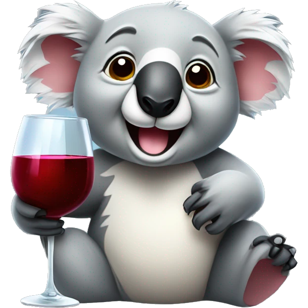 Happy koala with red wine emoji