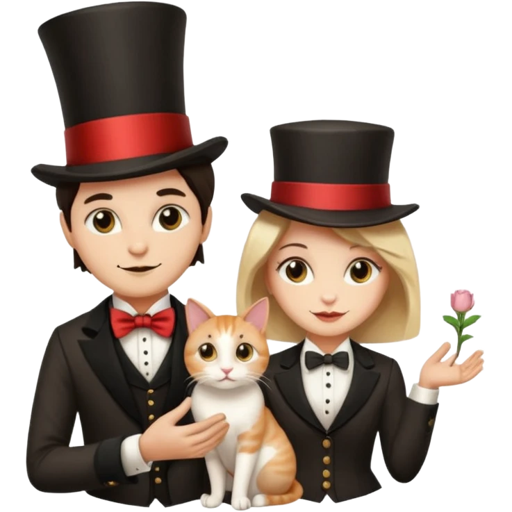 magician couple and their pet cat emoji