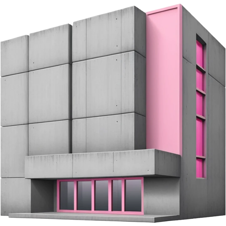 Minimalist brutalist building made of gray concrete with a pink window that stands out emoji