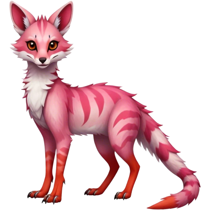 Feral Rare Fantasy dark pastel gradient-pink-red-orange Vernid-Sergal-Genet-species by LiLaiRa, random markings, tufted ears, full body, 4 legs emoji