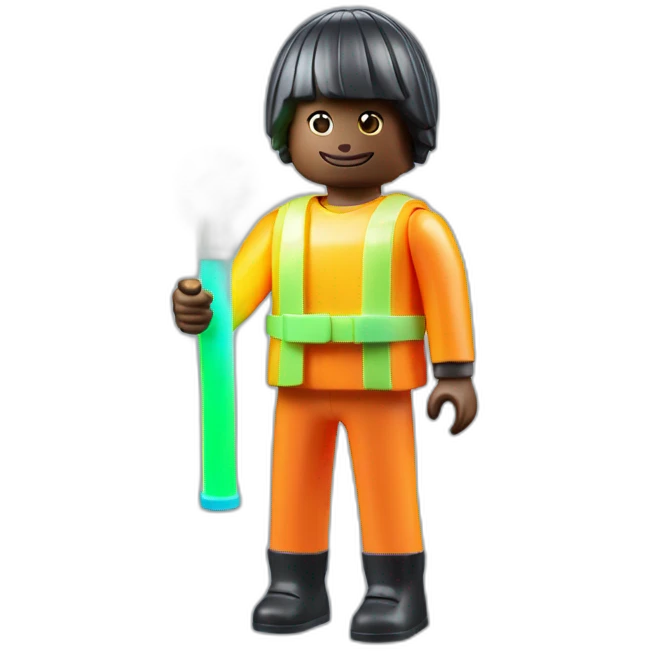 Playmobil wearing neon light clothes, HOLDING A NEON TUBE LIGHT  emoji