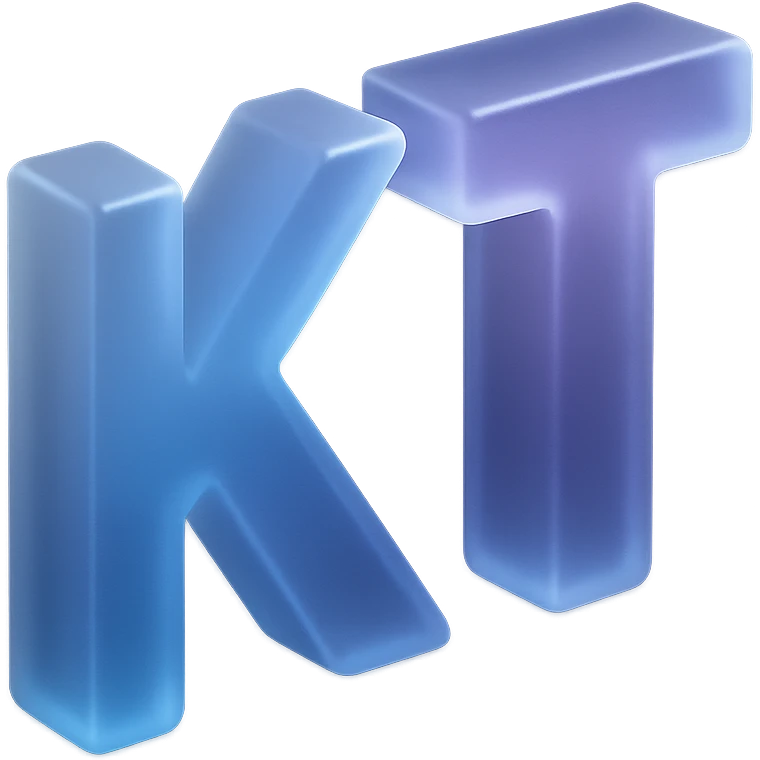 the letters KT with a fancy colorful gradient for the color with blue and purple, make it flat emoji
