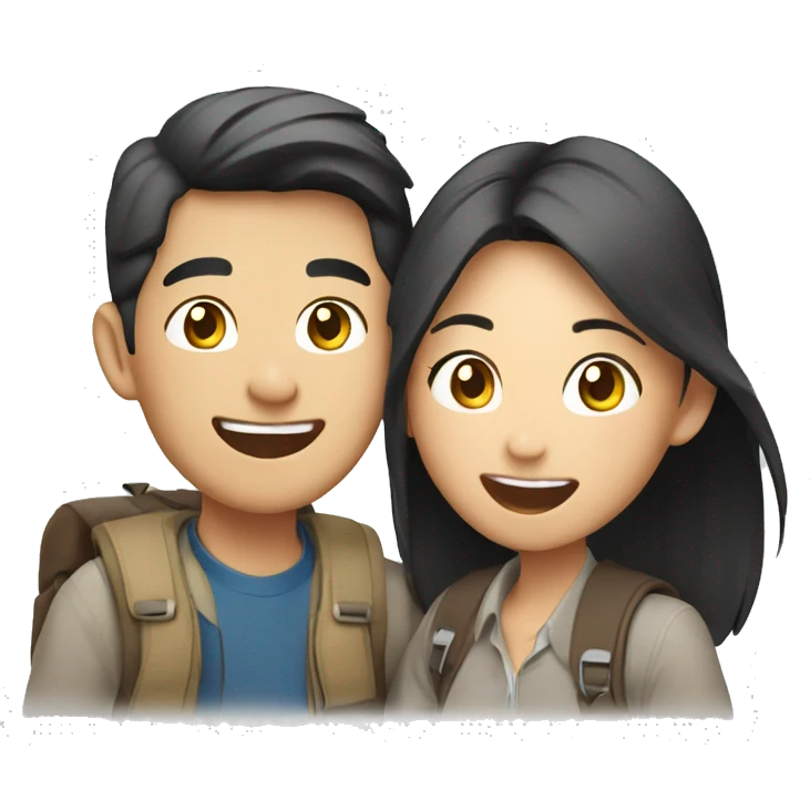 Attractive young  Asian couple excitedly traveling  emoji