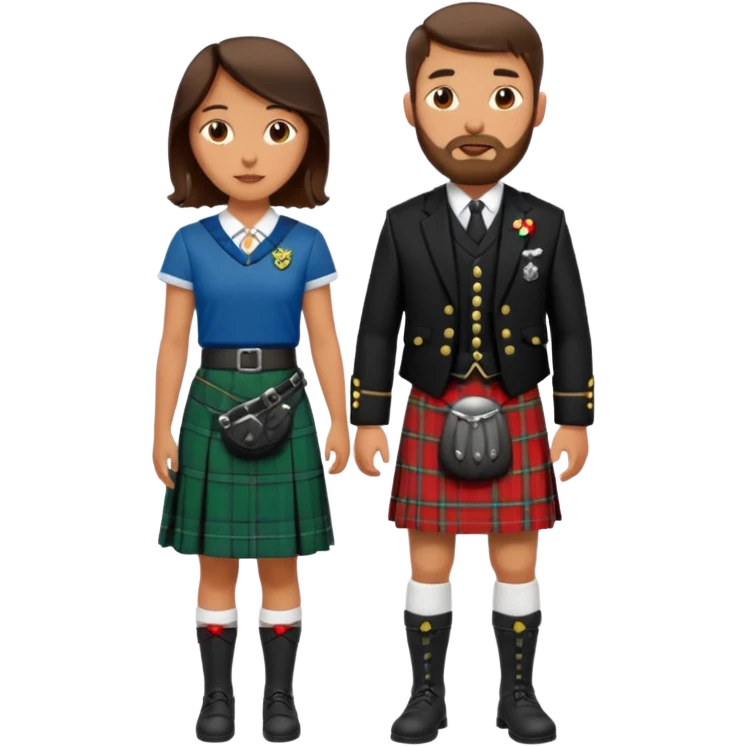 scottish man with stubble in kilt with brunette wife emoji