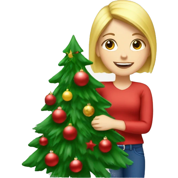 Blond Girl decorating a Christmas tree emoji