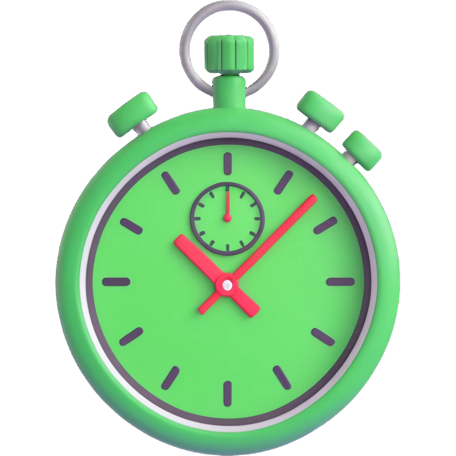 stopwatch with a green checkmark inside, 3D style, no text emoji