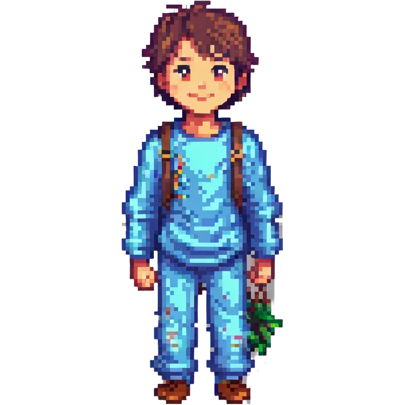 a boy standing and smiling in pixel art style emoji