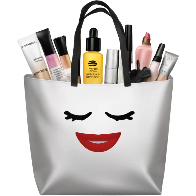 A Sephora shopping bag filled with makeup, skincare, and perfume emoji