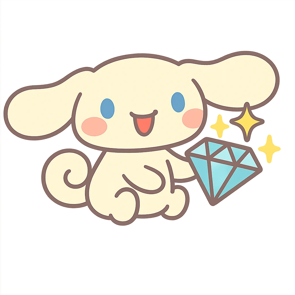 pastel toon style Cinnamoroll with a diamond emoji