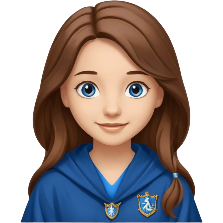 gorgeous Girl with light skin, blue eyes, long brown hair, wears a ravenclaw robes  emoji
