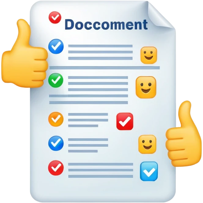 Ads policy document with thumbs up and check marks, showing approval emoji