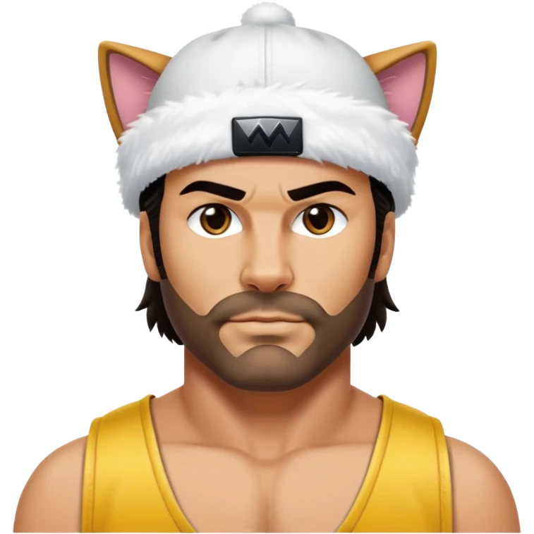 Razor Ramon from Sega WWF Mania video game pinning down a cat wearing a cap emoji