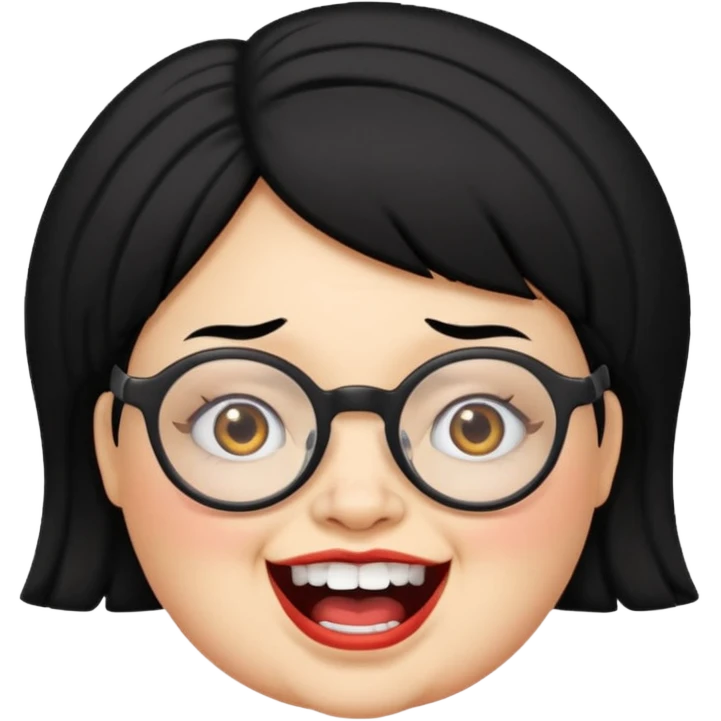 short fat lady with glasses ,crooked teeth and crazy black hair emoji