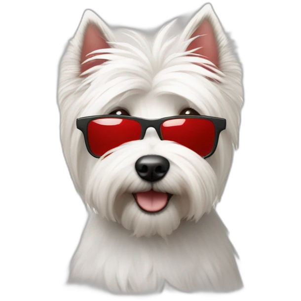 Humano con pelo de punta y gafas rojas y un perro westie emoji