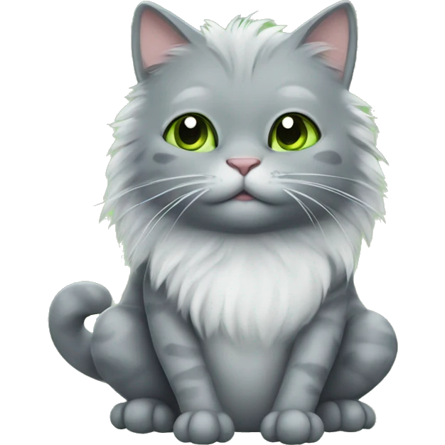 fluffy grey cat with frog costume emoji