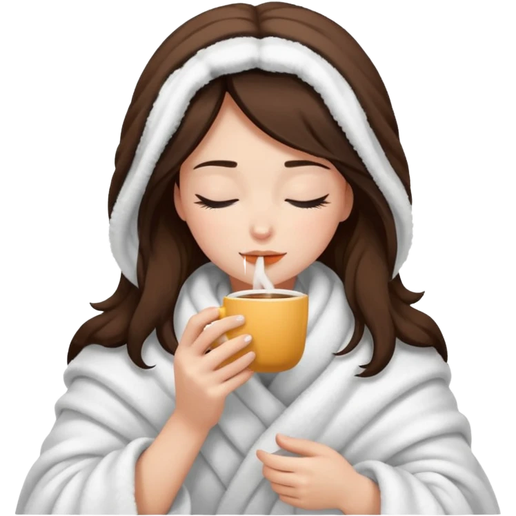 girl inside a blanket sipping coffee eyes closed emoji