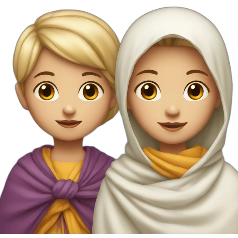 A young girl, one and a half years old, is white, wearing a shawl on her neck. emoji