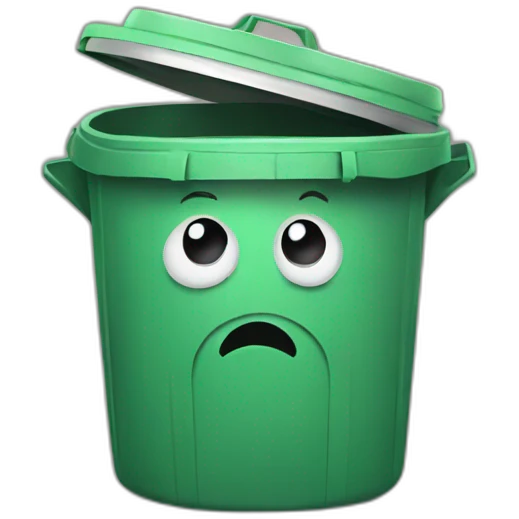 Trash bin with a face emoji