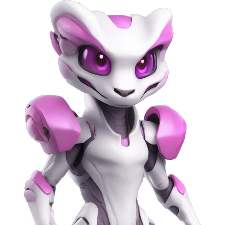 White Anthro-Lizard-Reptile-Raptor-Alien-Genesect-Mewtwo-Fakémon, with pink eyes, with a futuristic visor-helmet, wearing a techwear-suit, Full Body emoji