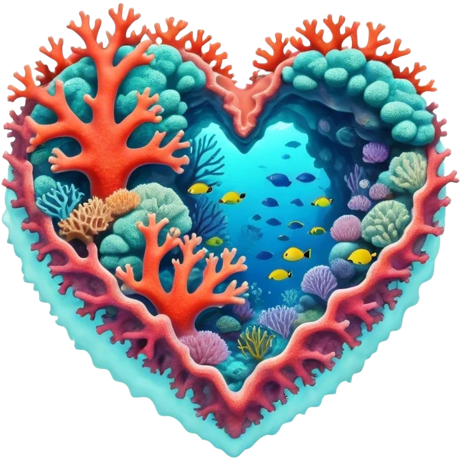 Cinematic Realistic Heart Reef Landscape Emoji, depicted with a naturally heart‚Äêshaped coral formation in vibrant marine hues, rendered with detailed underwater textures and luminous lighting. emoji