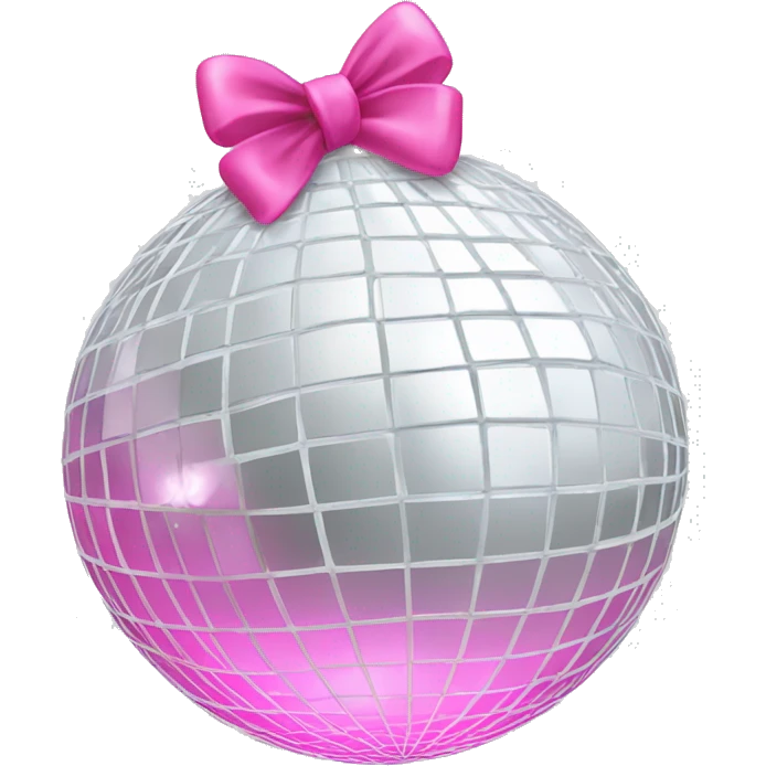 white disco ball with a pink bow on the top side  emoji