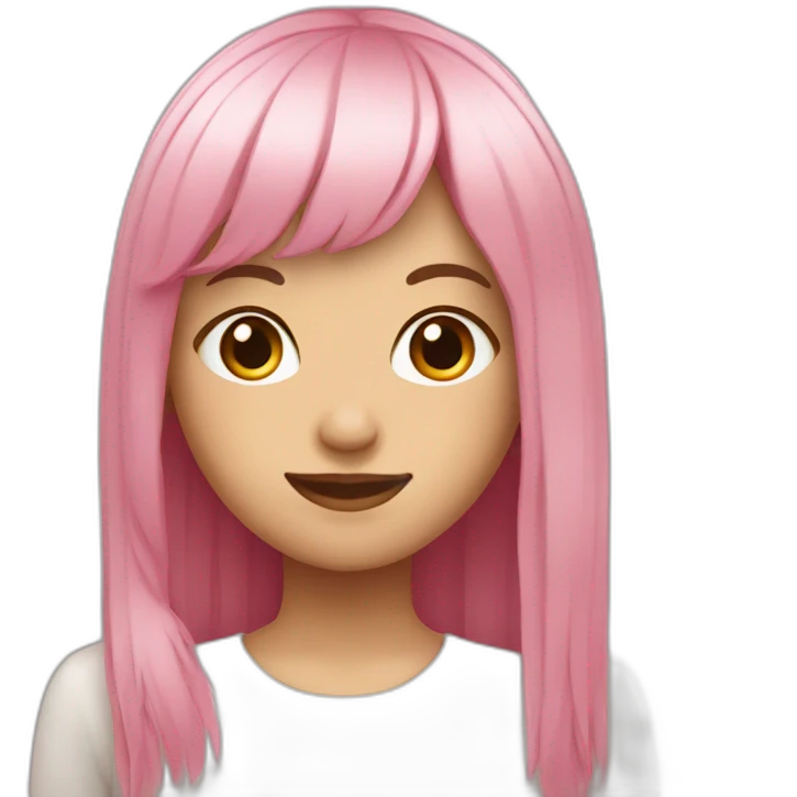 eurasian girl with long, straight pink hair and fringe smiling emoji