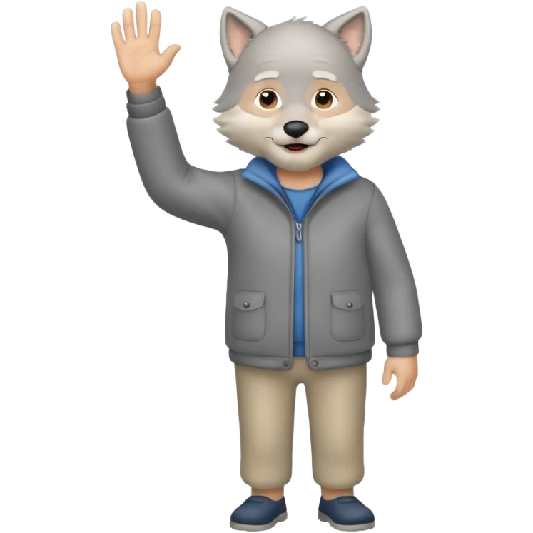 wolfgrandpa wholebody standing and waving his hand emoji