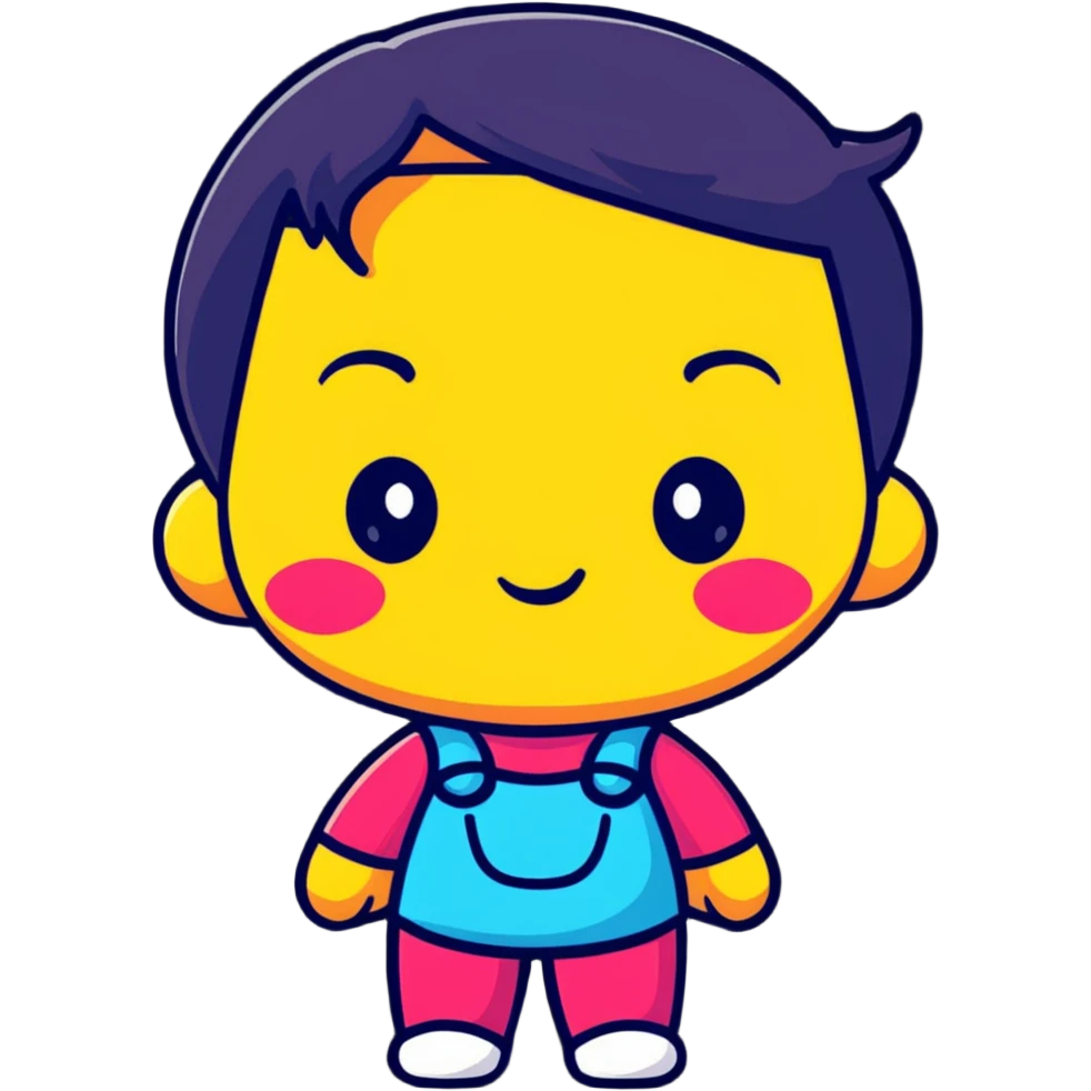 Cute female character in art toy style, big head, stylized features, bright colors, designer toy aesthetic emoji
