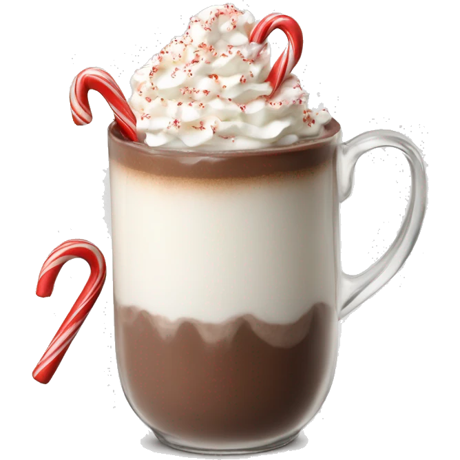 Hot chocolate with whipped cream and candy cane garnish  emoji