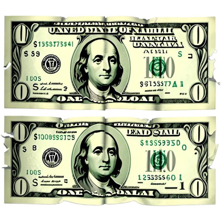 a dollar bill split in half, each side separated, clear split emoji