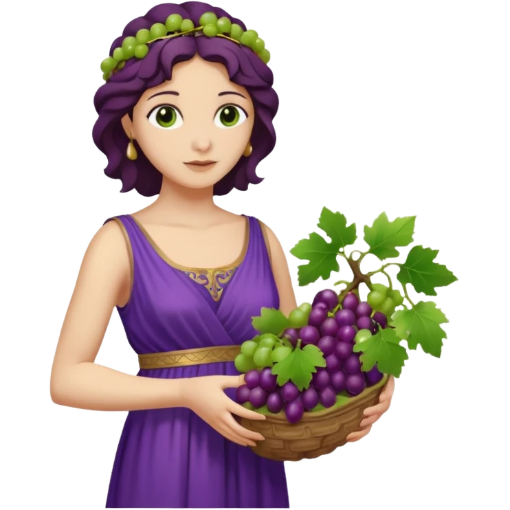 purple dress ancient greek woman  with grape emoji