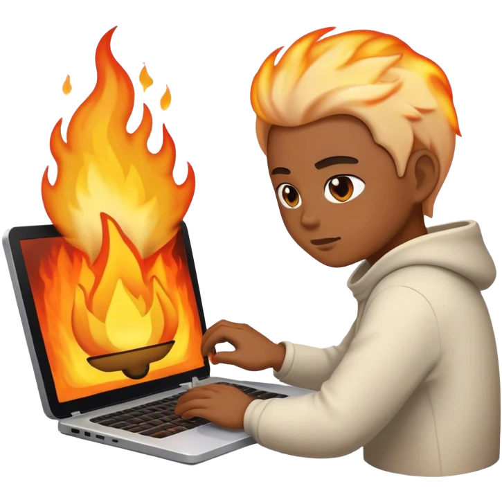 working but computer on fire emoji