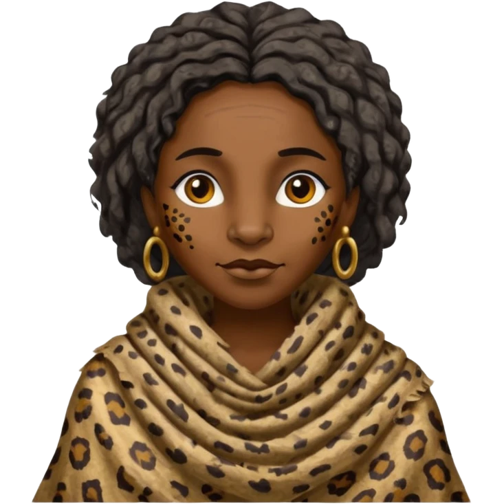 ancient hairy black woman, tattered leopard skin shawl emoji